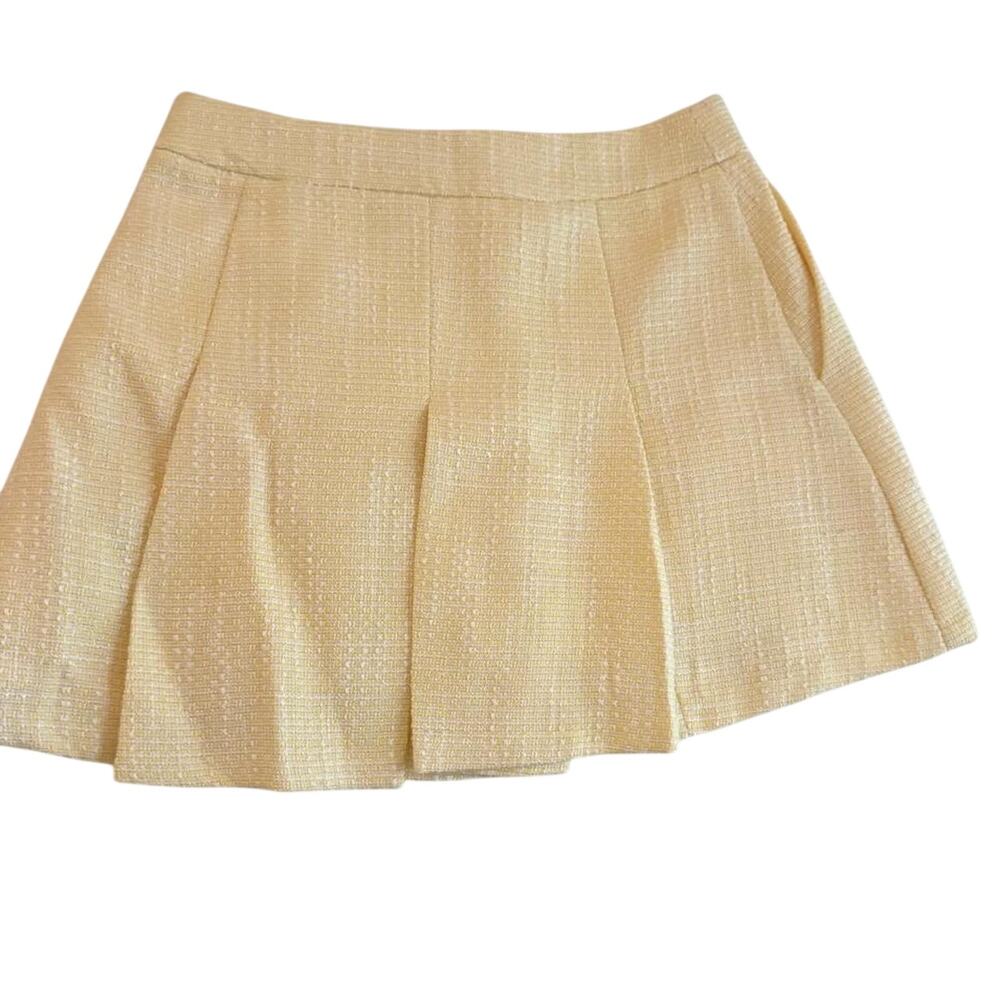 ANTHROPOLOGIE x ENGLISH FACTORY Pleated Tweed Mini Skirt Yellow Sz S NWT {3O32} - Picture 3 of 4